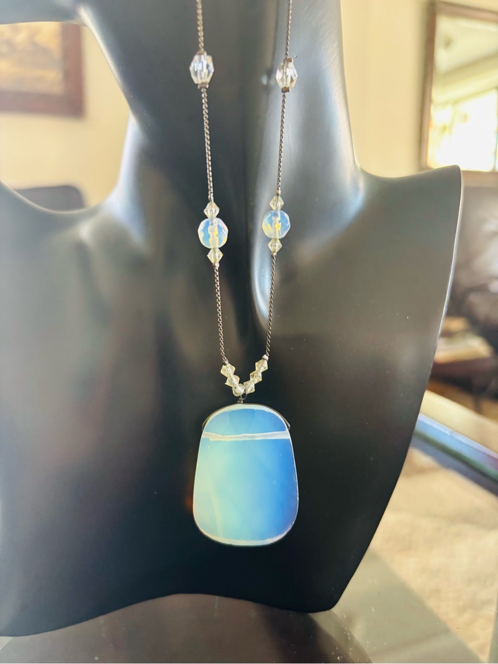 Necklace Moonstone Glass Opalite Sea Opal - Picture 13 of 14